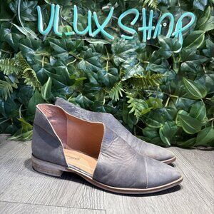 FREE PEOPLE Women's Leather Shoe Royale Flat Gray  Mule Boho Pointed RARE 40 9.5